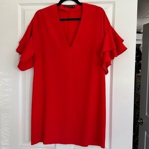 Zara v neck shift dress with ruffle sleeves. Size medium